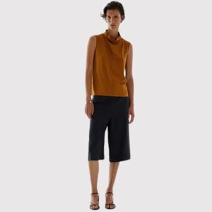 COS Womens Top Yellow Funnel Neck Cotton Mix Blouse Sleeveless Pullover Medium